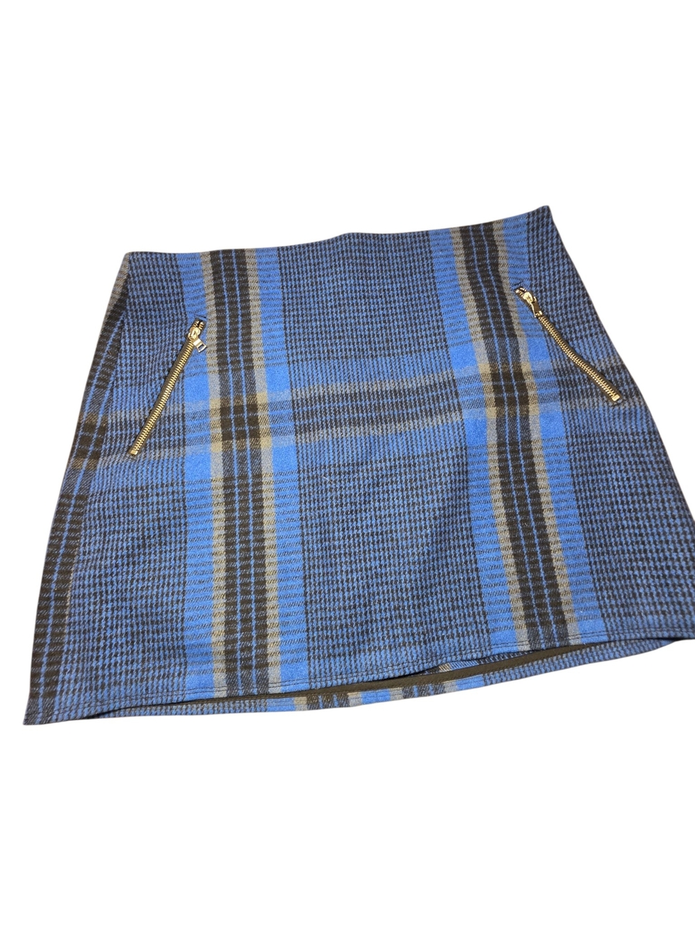 GAP Blue Plaid Mini Skirt Women's Size 14 Zip Pocket Preppy Wool Blend